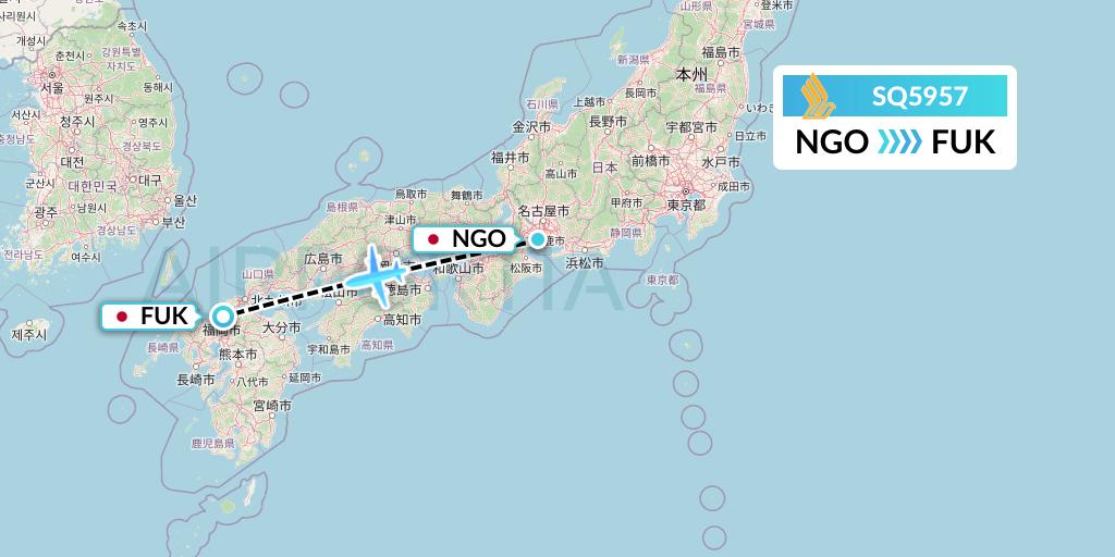 SQ5957 Singapore Airlines Flight Map: Nagoya to Fukuoka