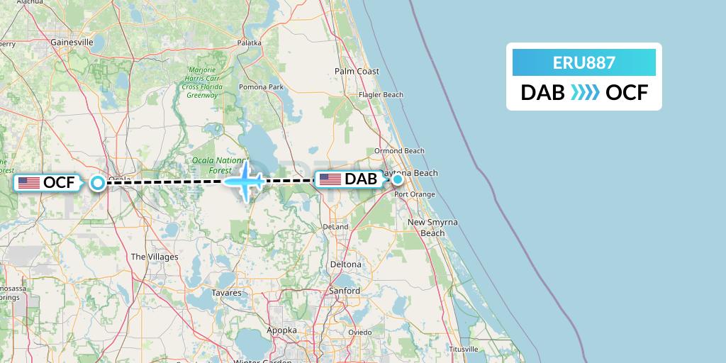 ERU887 Embry-riddle Aeronautical University Flight Map: Daytona Beach to Ocala