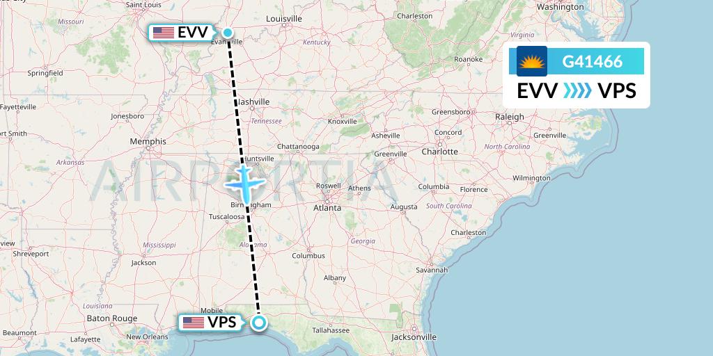 G41466 Allegiant Air Flight Map: Evansville to Valparaiso