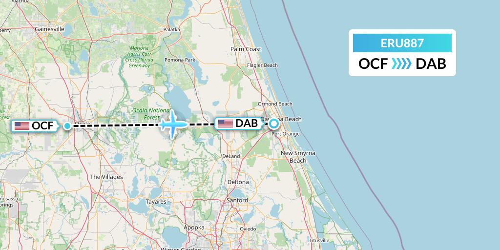 ERU887 Embry-riddle Aeronautical University Flight Map: Ocala to Daytona Beach
