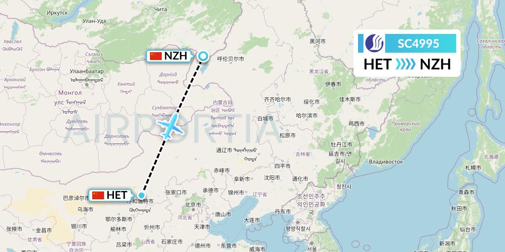 SC4995 Shandong Airlines Flight Map: Hohhot to Manzhouli