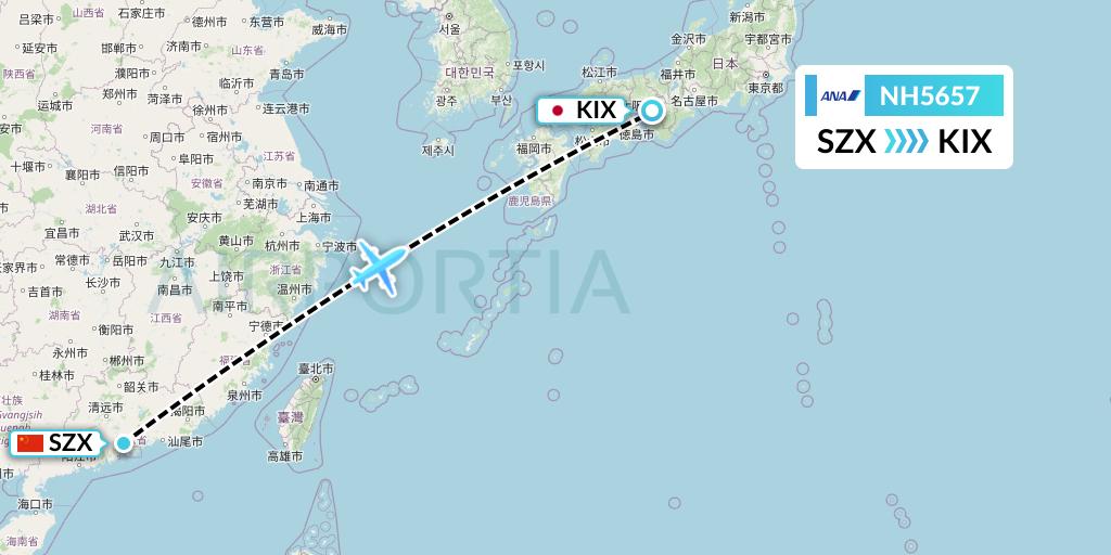 NH5657 All Nippon Airways Flight Map: Shenzhen to Osaka
