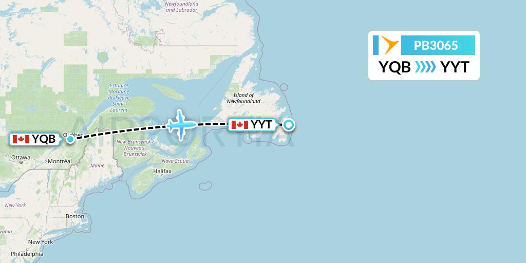 PB3065 PAL Airlines Flight Map: Quebec to St. John's