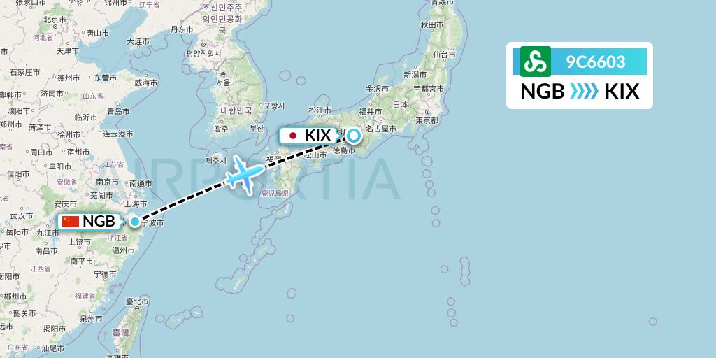 9C6603 Spring Airlines Flight Map: Ningbo to Osaka