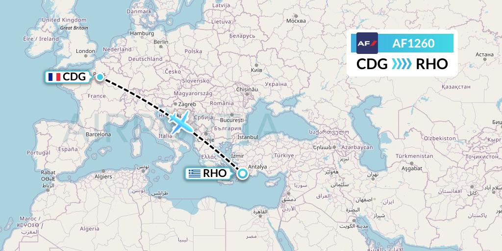 AF1260 Air France Flight Map: Paris to Rhodes