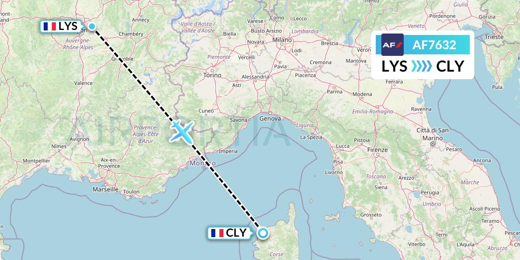 AF7632 Air France Flight Map: Lyon to Calvi
