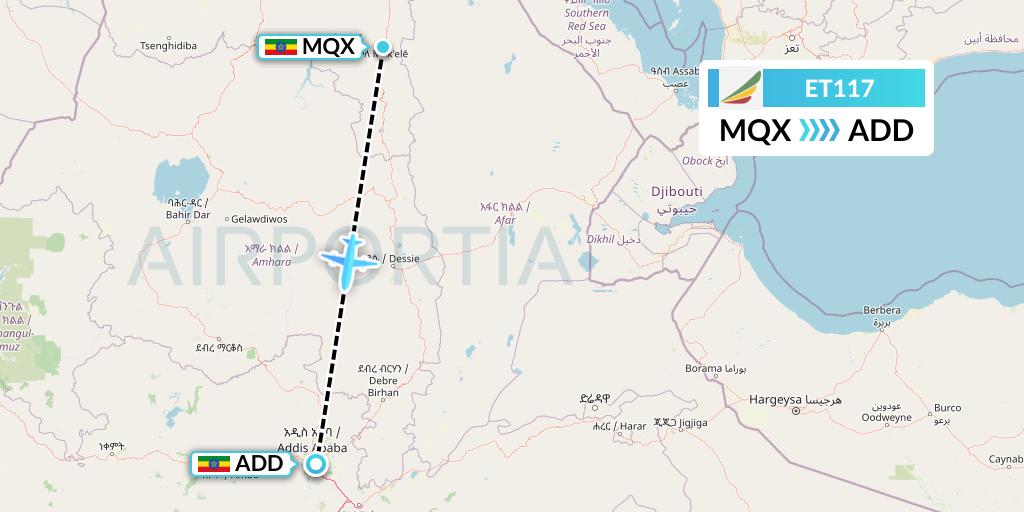 ET117 Ethiopian Airlines Flight Map: Ethiopia to Addis Ababa