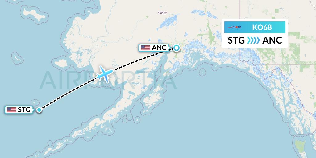KO68 Komiaviatrans Flight Map: St George Island to Anchorage