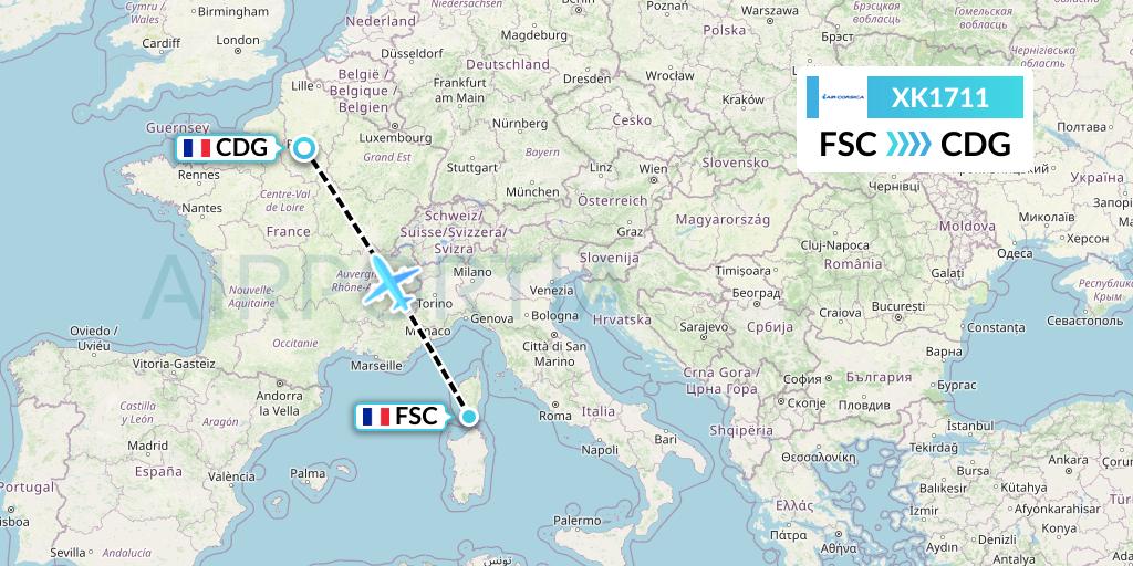 XK1711 Air Corsica Flight Map: Figari to Paris