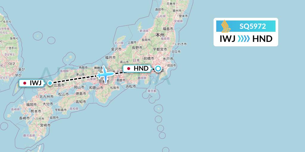 SQ5972 Singapore Airlines Flight Map: Masuda to Tokyo