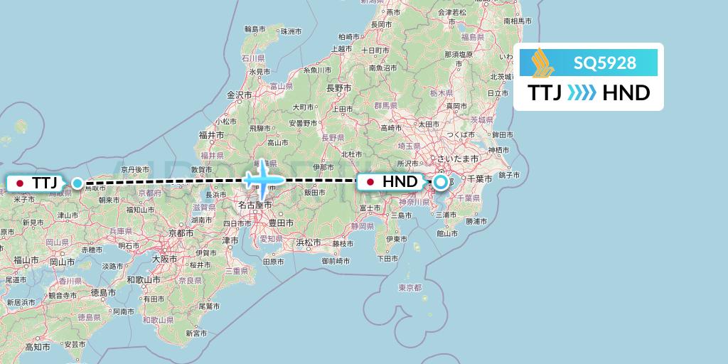 SQ5928 Singapore Airlines Flight Map: Tottori to Tokyo