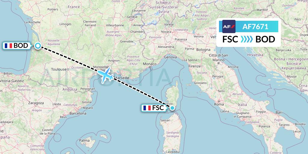 AF7671 Air France Flight Map: Figari to Bordeaux