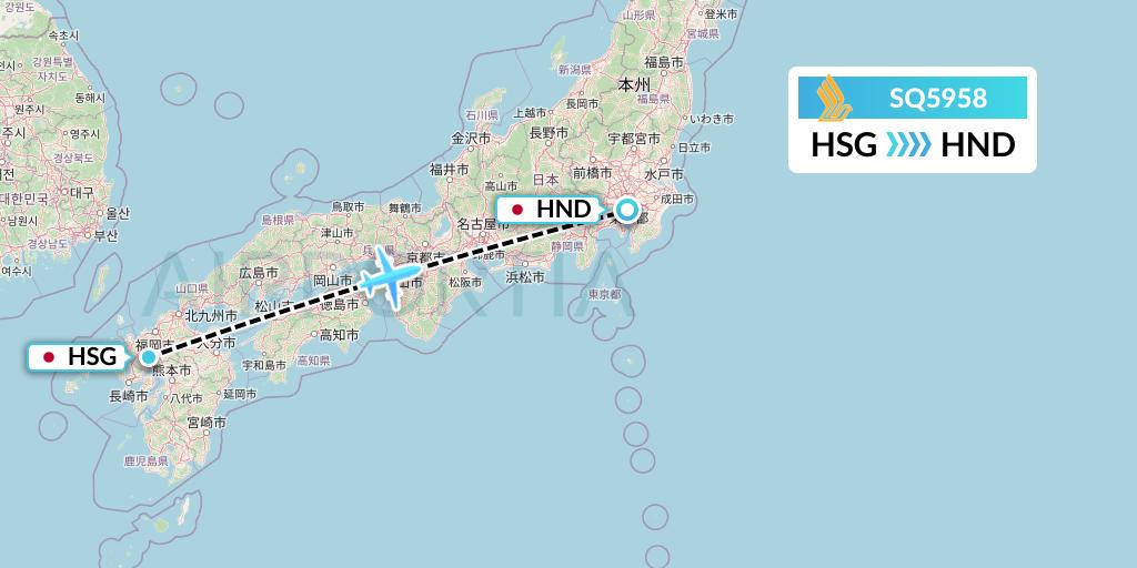 SQ5958 Singapore Airlines Flight Map: Saga to Tokyo