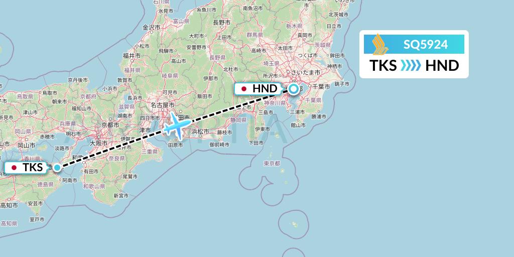 SQ5924 Singapore Airlines Flight Map: Tokushima to Tokyo