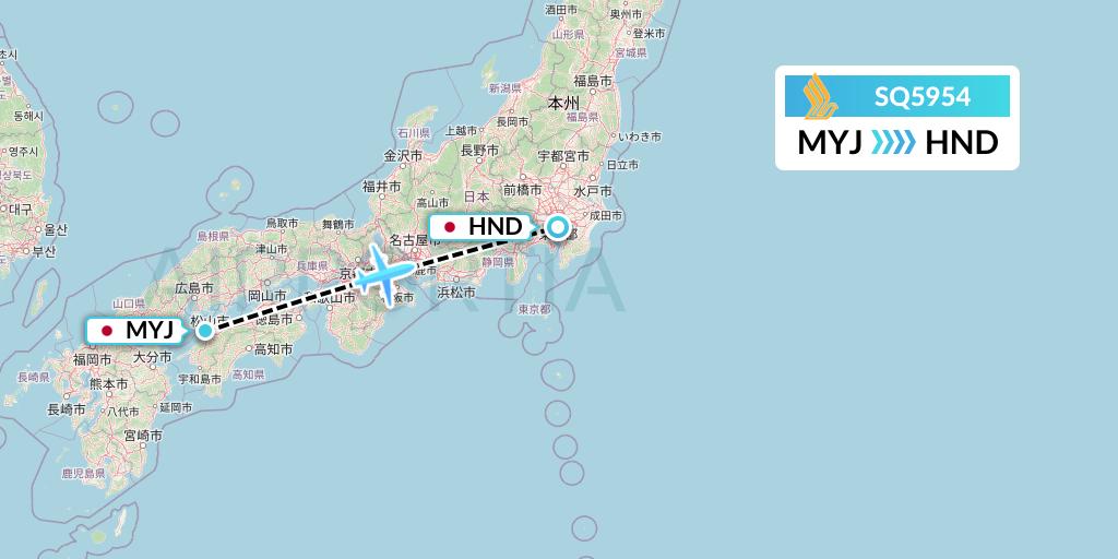 SQ5954 Singapore Airlines Flight Map: Matsuyama to Tokyo