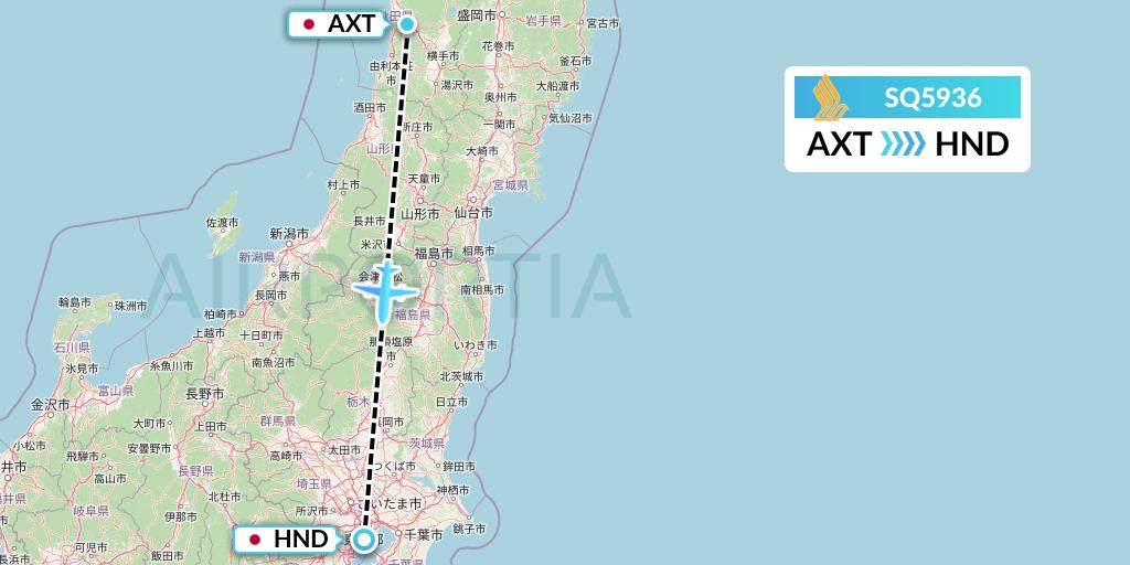 SQ5936 Singapore Airlines Flight Map: Akita to Tokyo