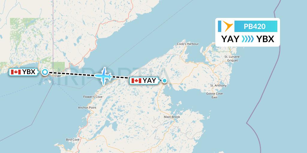 PB420 PAL Airlines Flight Map: St. Anthony to Blanc-Sablon