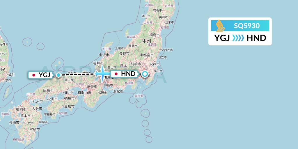 SQ5930 Singapore Airlines Flight Map: Yonago to Tokyo