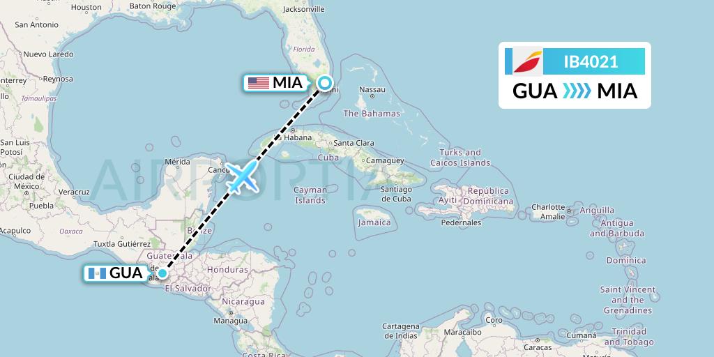 IB4021 Iberia Flight Map: Guatemala City to Miami