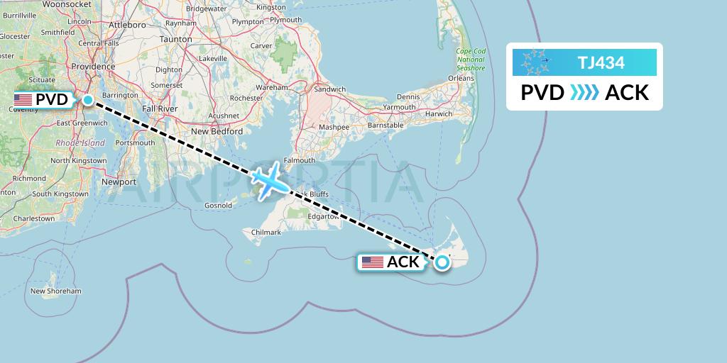TJ434 Tradewind Aviation Flight Map: Providence to Nantucket
