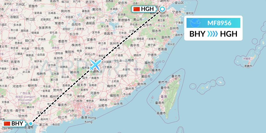 MF8956 Xiamen Airlines Flight Map: Beihai to Hangzhou