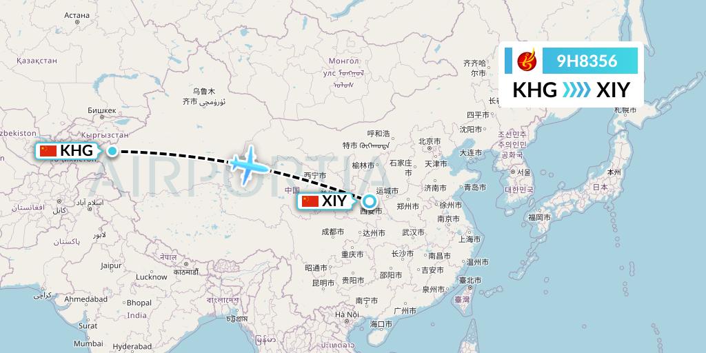 9H8356 Air Changan Flight Map: Kashgar to Xi'an
