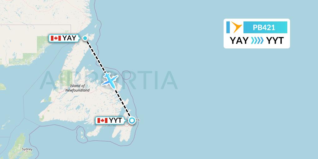 PB421 PAL Airlines Flight Map: St. Anthony to St. John's