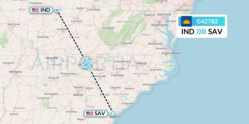 G42782 Allegiant Air Flight Map: Indianapolis to Savannah