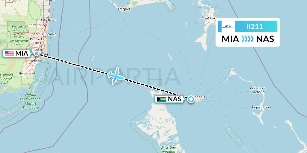 II211 IBC Airways Flight Map: Miami to Nassau