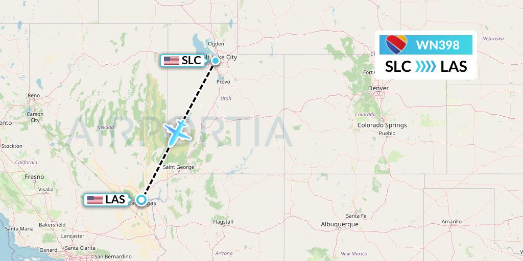 WN398 Southwest Airlines Flight Map: Salt Lake City to Las Vegas
