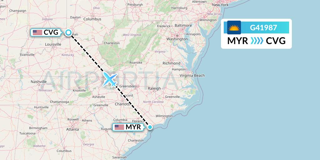 G41987 Allegiant Air Flight Map: Myrtle Beach to Cincinnati