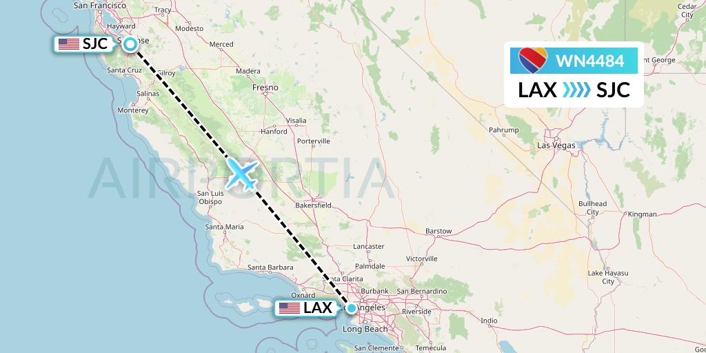 WN4484 Southwest Airlines Flight Map: Los Angeles to San Jose