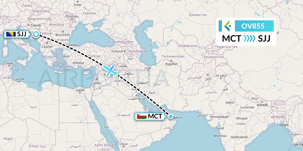 OV855 SalamAir Flight Map: Muscat to Sarajevo