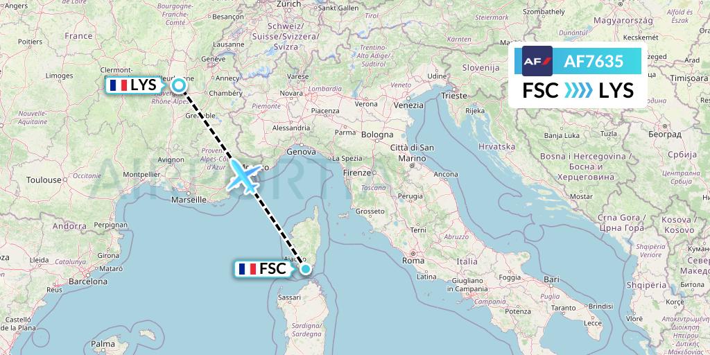 AF7635 Air France Flight Map: Figari to Lyon