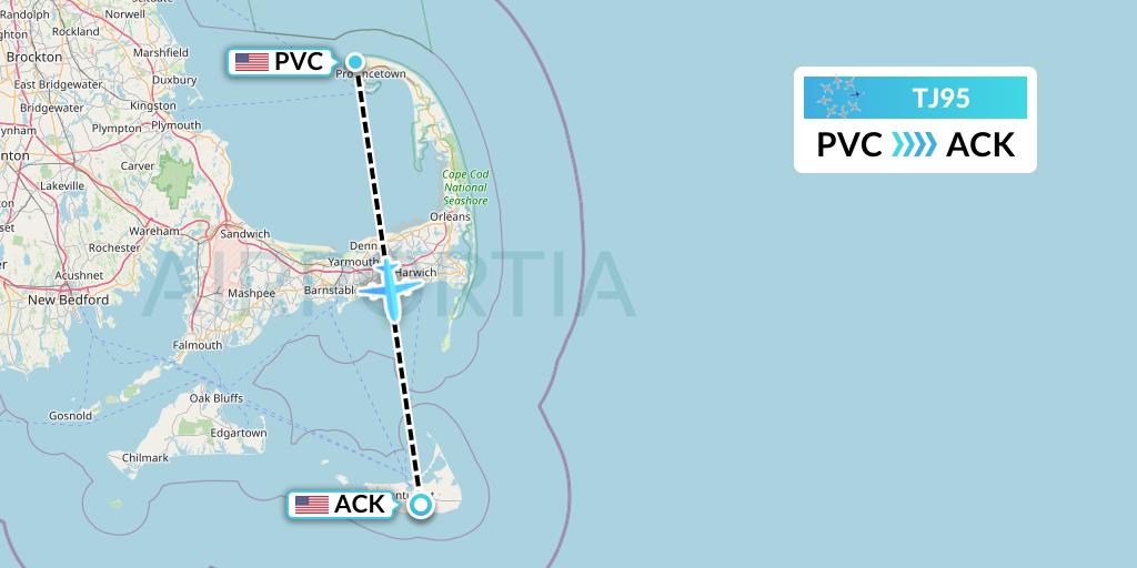 TJ95 Tradewind Aviation Flight Map: Provincetown to Nantucket