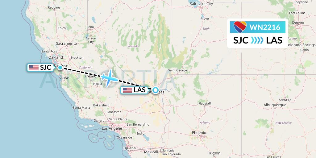 WN2216 Southwest Airlines Flight Map: San Jose to Las Vegas