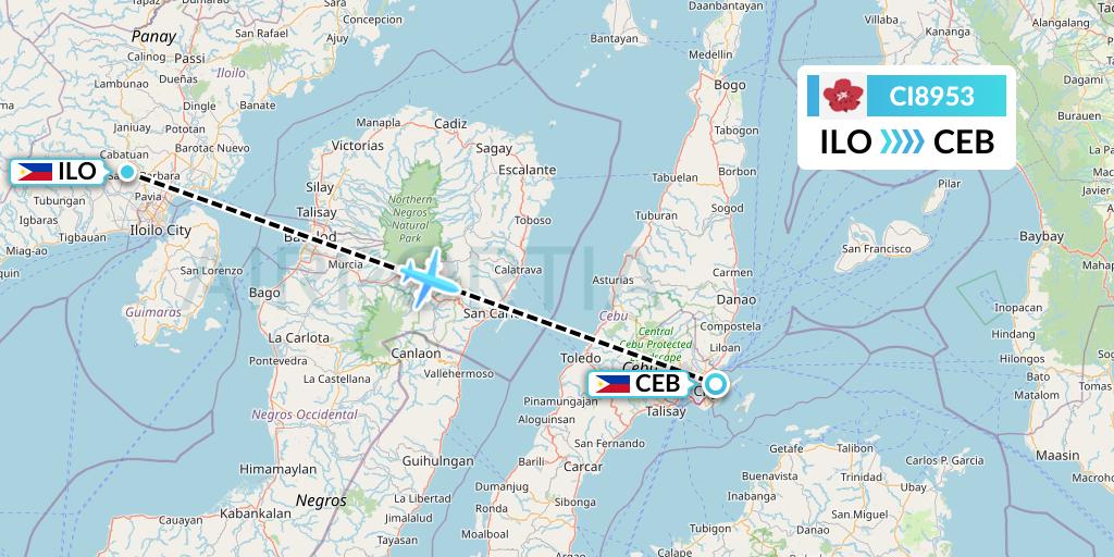 CI8953 China Airlines Flight Map: Iloilo to Cebu