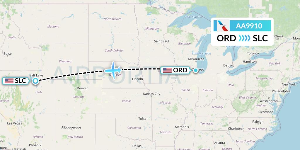 AA9910 American Airlines Flight Map: Chicago to Salt Lake City