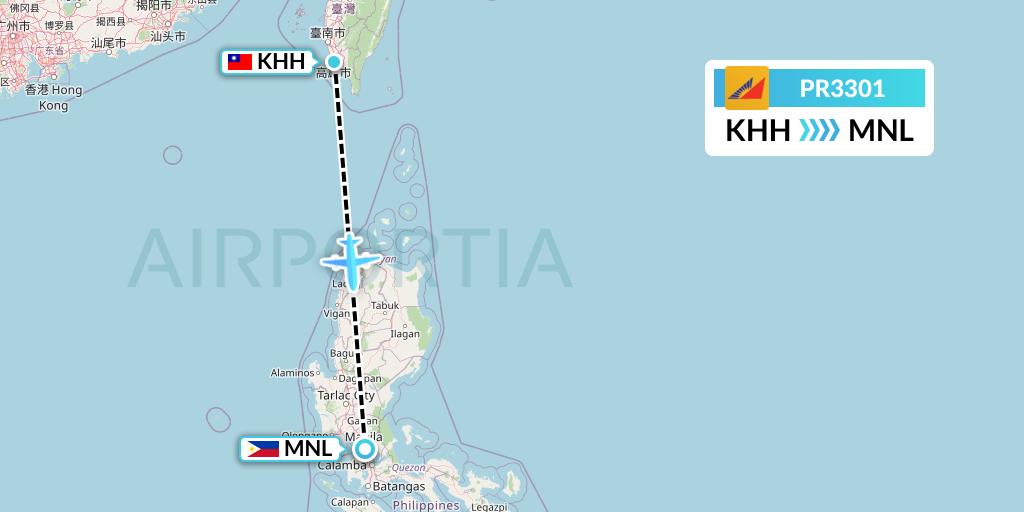 PR3301 Philippine Airlines Flight Map: Kaohsiung to Manila