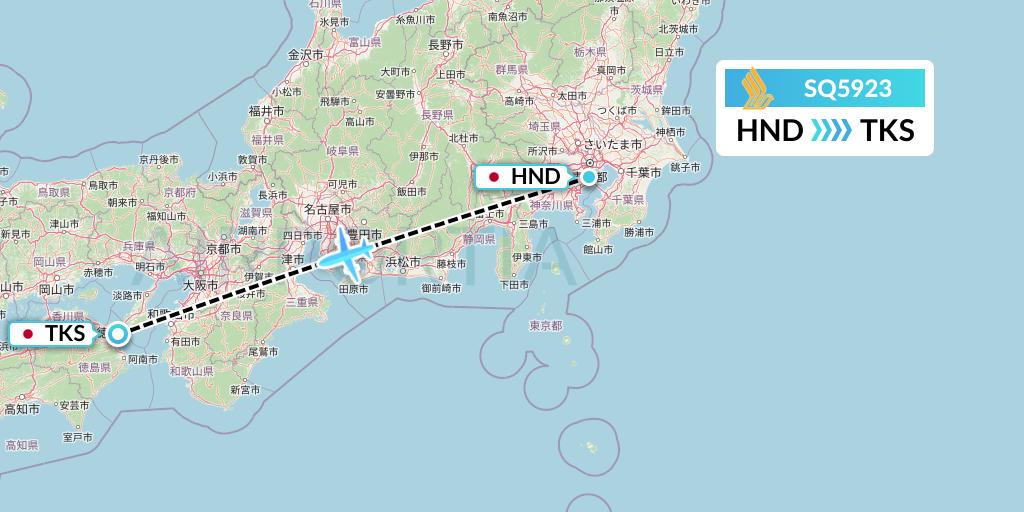 SQ5923 Singapore Airlines Flight Map: Tokyo to Tokushima