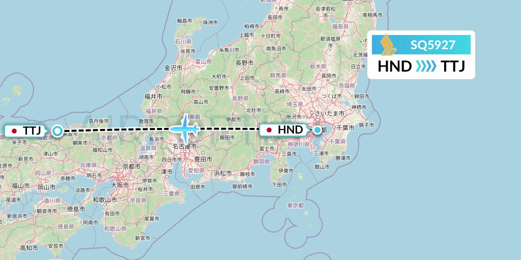 SQ5927 Singapore Airlines Flight Map: Tokyo to Tottori