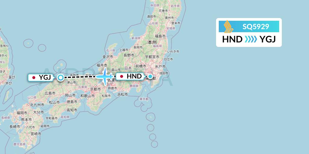 SQ5929 Singapore Airlines Flight Map: Tokyo to Yonago
