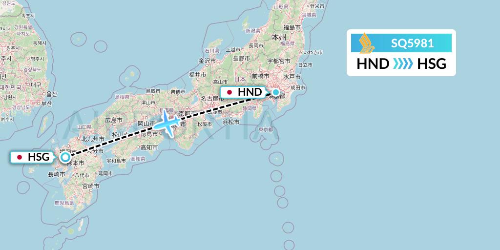 SQ5981 Singapore Airlines Flight Map: Tokyo to Saga