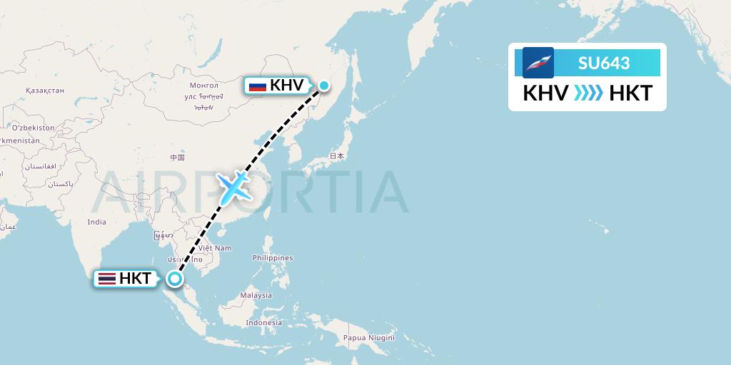 SU643 Aeroflot Flight Map: Khabarovsk to Phuket