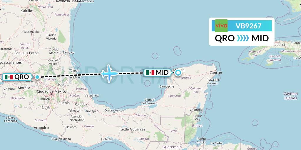 VB9267 VivaAerobus Flight Map: Queretaro to Merida