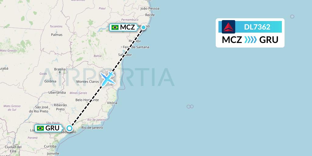 DL7362 Delta Air Lines Flight Map: Maceio to Sao Paulo