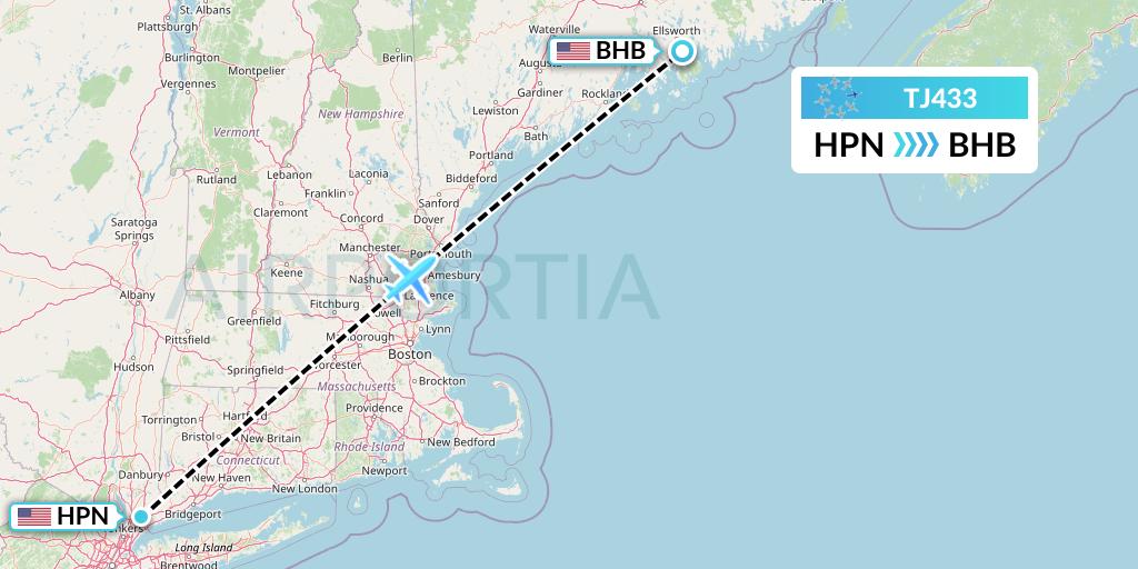 TJ433 Tradewind Aviation Flight Map: White Plains to Bar Harbor