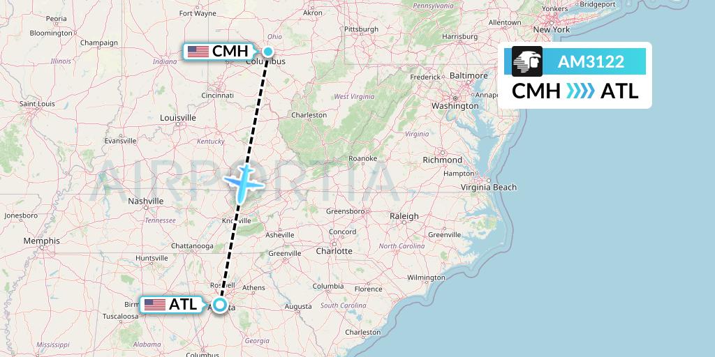 AM3122 Aeromexico Flight Map: Columbus to Atlanta