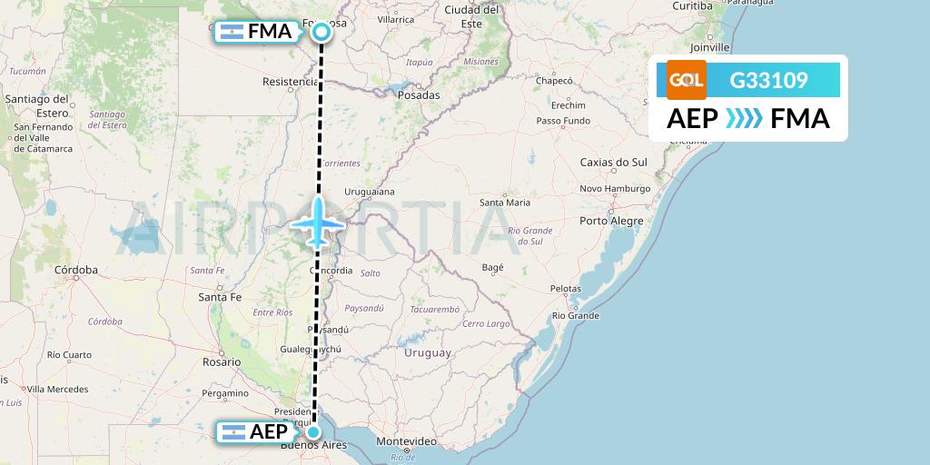 G33109 GOL Transportes Aeros Flight Map: Buenos Aires to Formosa