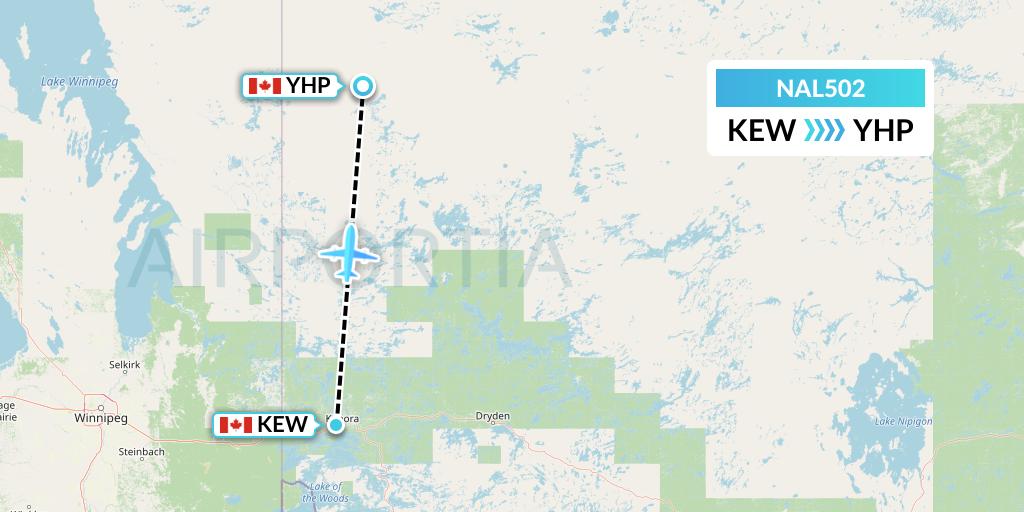 NAL502 Northway Aviation Ltd Flight Map: Keewaywin to Poplar Hill